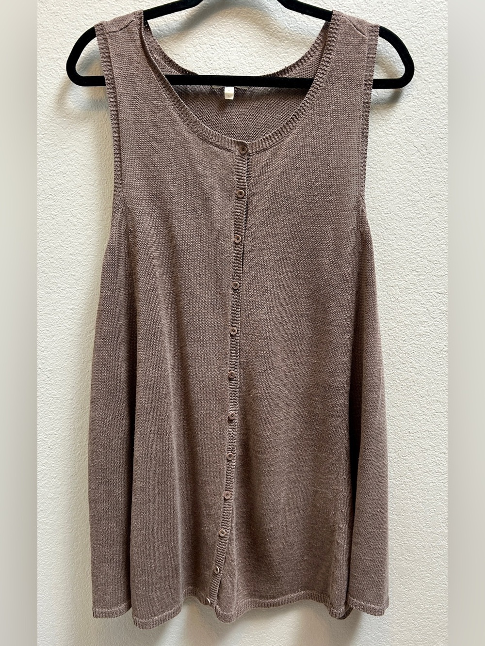Eileen Fisher Linen Button Front Sleeveless Tunic Top Brown Size Large